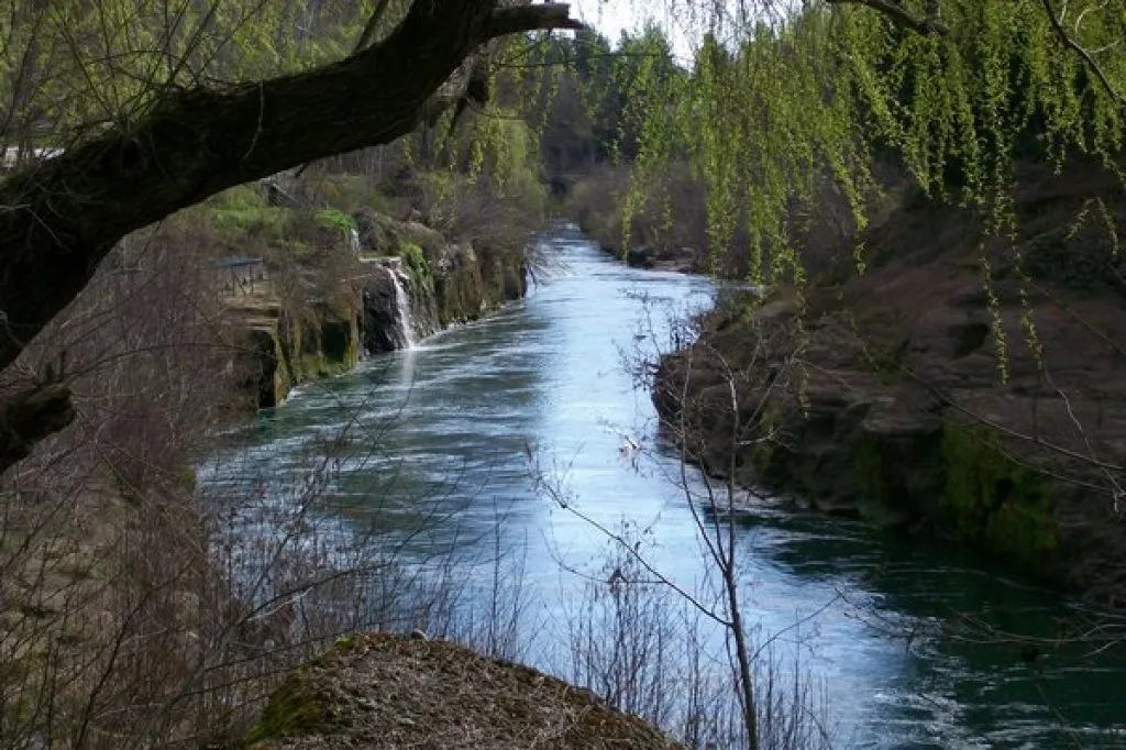 Habitación del hotel Los Manantiales con dos camas individuales y paredes de madera